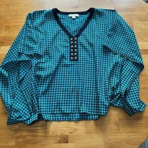 MICHAEL MICHAEL KORS green & black geometrical pattern cape poncho shirt L/XL